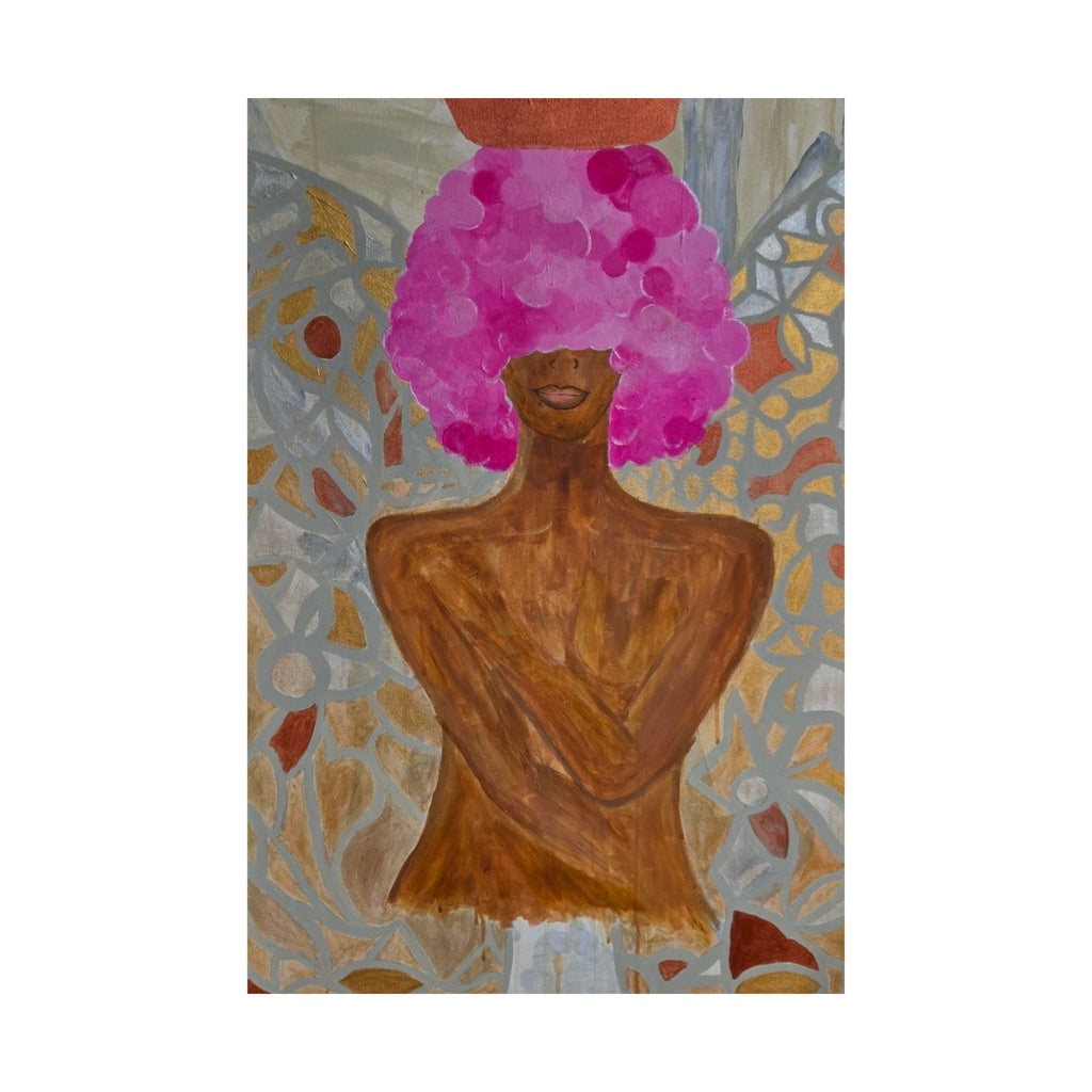 Vertical Art Poster — Pink Crowned Woman Abstract Print
