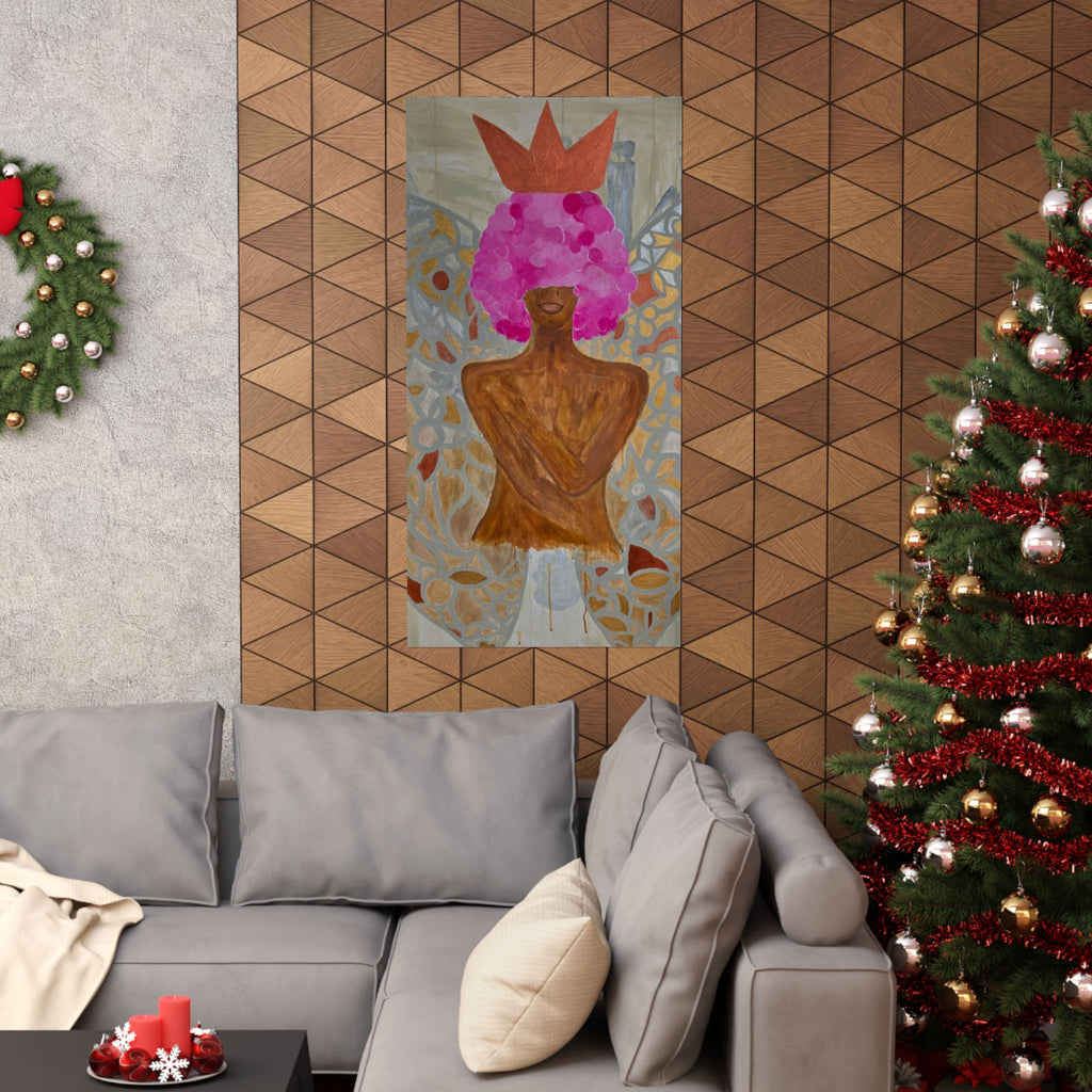 Vertical Art Poster — Pink Crowned Woman Abstract Print