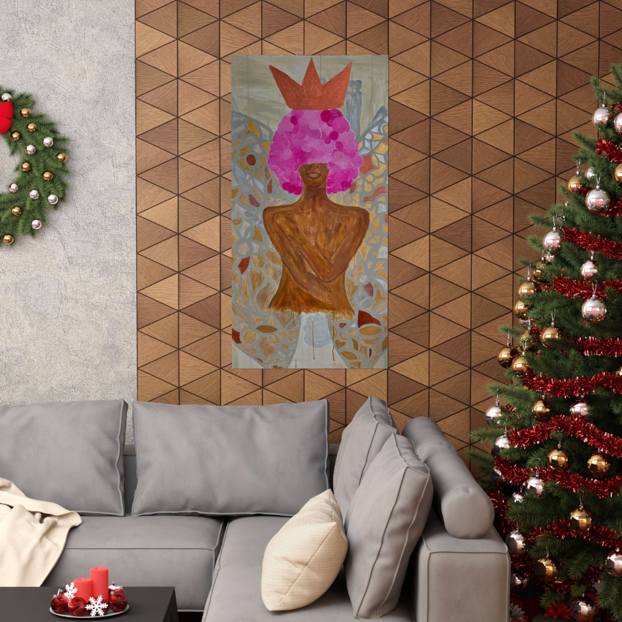 Vertical Art Poster — Pink Crowned Woman Abstract Print