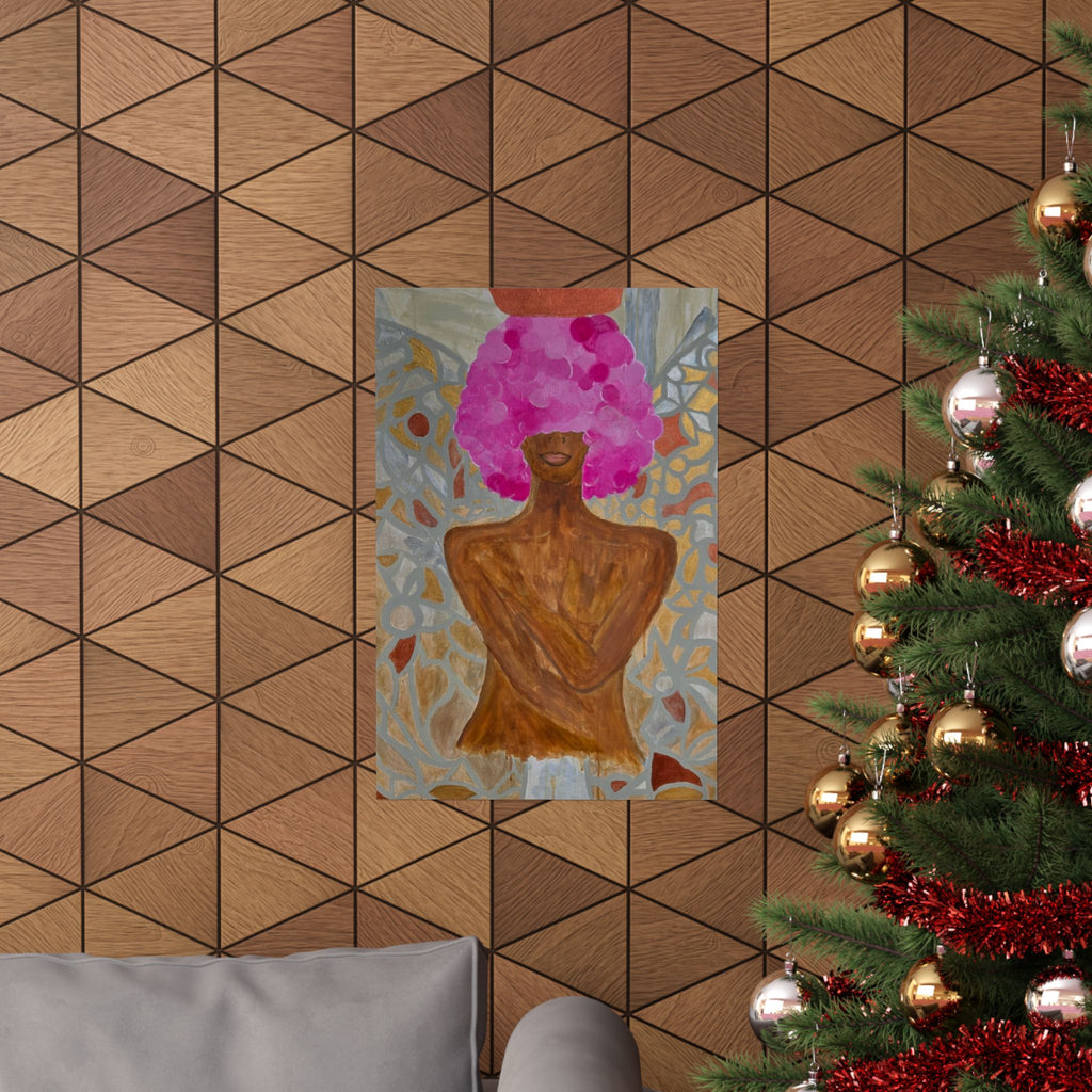 Vertical Art Poster — Pink Crowned Woman Abstract Print
