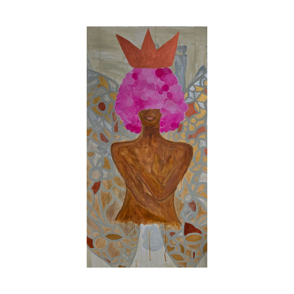 Vertical Art Poster — Pink Crowned Woman Abstract Print
